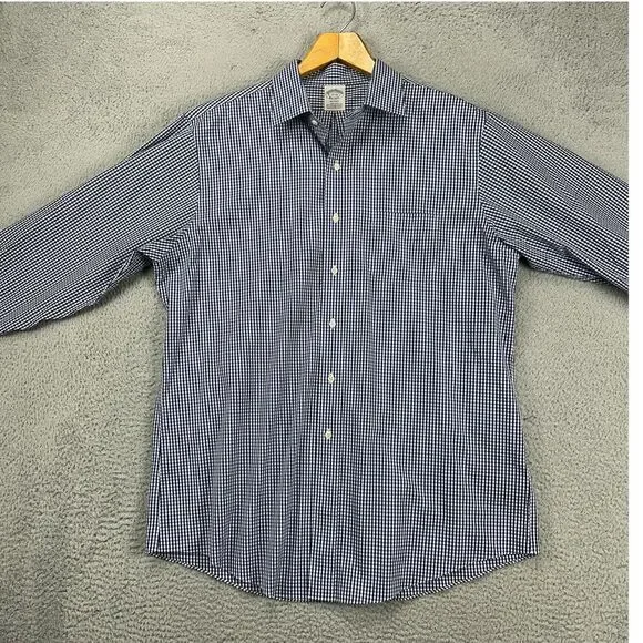 Brooks Brothers Shirt Mens 17-33 Regent Blue Check Supima Cotton Dress Button Up